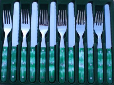 12-tlg. Frühstücks-/Abendbrot-Besteck, Welle, GRÜN/WEISS