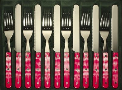 12-tlg. Frühstücks-/Abendbrot-Besteck, Welle, ROT/WEISS